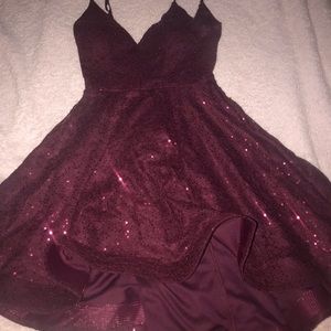 cute burgundy homecoming dress with sparkles!
